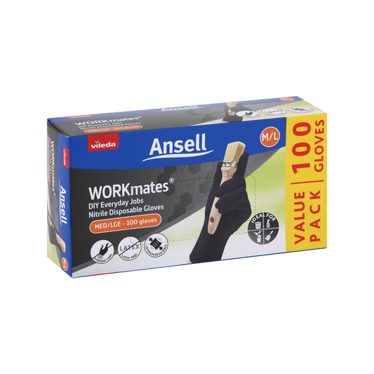 Vileda Ansell Nitrile Disposable Gloves 100pk Medium Large - Puncture Resistant