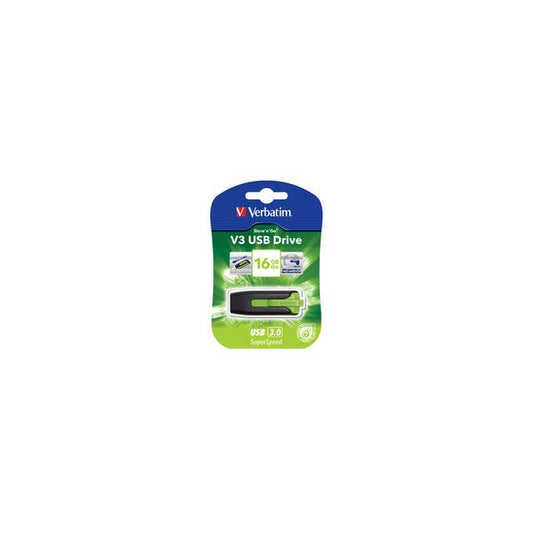 VERBATIM 16GB V3 USB3.0 Green Store\'n\'Go V3; Rectractable