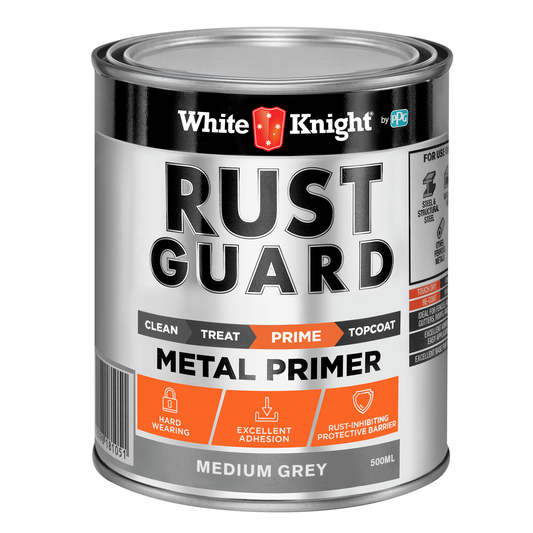 White Knight Rust Guard Metal Primer Paint 0.5L - Medium Grey - Rust Protection - Auzzistore