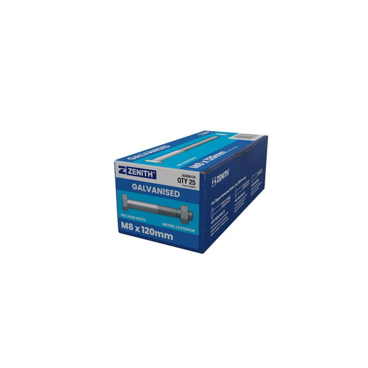Zenith Hot Dip Galvanised Hex Head Bolts M8 x 120mm 25 Pack - Auzzistore
