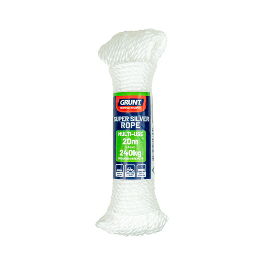 Grunt Supersilver Rope 4mm x 20m White Polypropylene Weather Resistant - Auzzistore