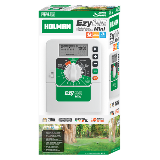Holman Ezyone Mini 6 Station Irrigation Controller - 30mm x 140mm x 110mm - Grey - Auzzistore