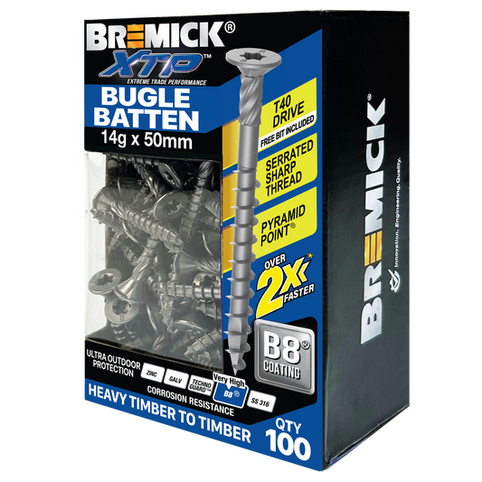Bremick XTP Bugle Batten 14g x 50mm T40 B8 - 100 Pack - Fast Installation - Auzzistore