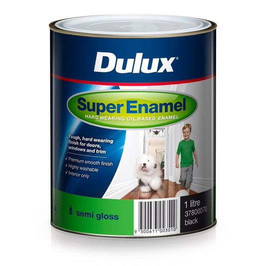 Dulux Super Enamel Paint 1L Semi Gloss Black Premium Finish