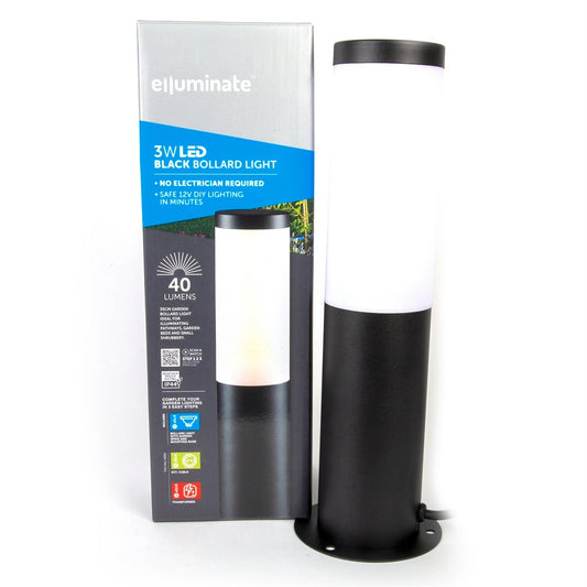Elluminate Black Garden Bollard - Warm White - Metal - 75mm - Safe – view 2