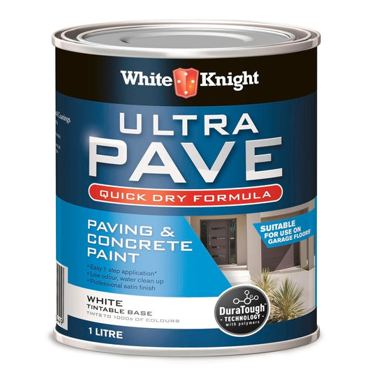 White Knight Ultra Pave 1L Quick Dry Concrete Paint - White - 1L - Durable Satin Finish - Auzzistore