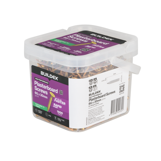 Buildex Plasterboard Screws - 6g x 30mm - Gold Passivated - 1000 Pack - Corrosion Resistant – view 2 - Auzzistore