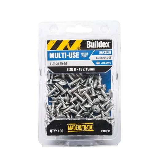 Buildex Needle Point Screws - 8 15 x 15mm Zinc Alloy - 100 Pack - Auzzistore