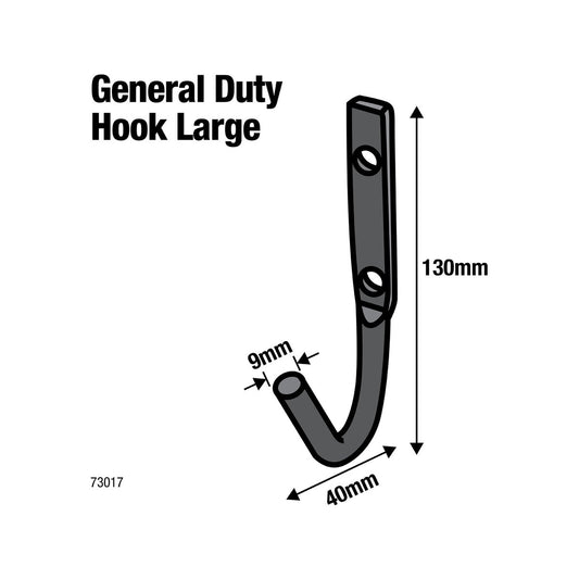 Everhang Large Black J Bolt Hook - 40mm x 130mm - Durable Steel - Garage Storage – view 2