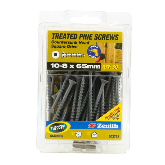 Zenith Treated Pine Screws - 8g x 65mm - Carbon Steel - Tufcote - 50 Pack - Auzzistore