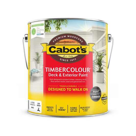Cabot S Timbercolour Deck Paint 4L White UV Resistant Water Based