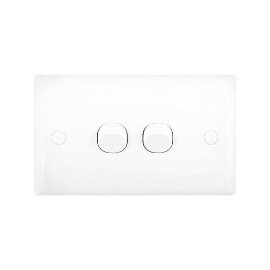 DETA White Solid Plate Double Switch - 2 Gang - Polycarbonate - Durable - Auzzistore