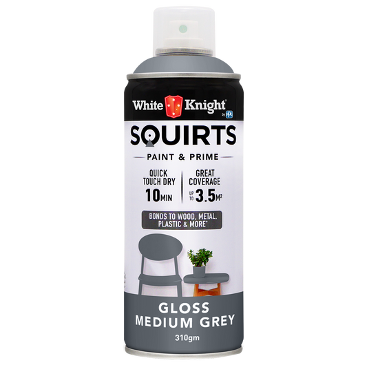 White Knight Squirts Medium Grey Gloss Spray Paint 310g Durable Finish