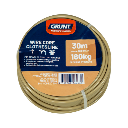 Grunt Beige Wire Core Clothesline 4mm x 30m Durable PVC Coated