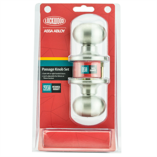 Lockwood Passage Knob Set - 65mm - Stainless Steel - Fire Rated - Auzzistore