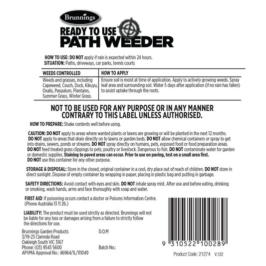 Brunnings Path Weeder - 1.2L - Liquid - Easy to Use Trigger Pack – view 2 - Auzzistore