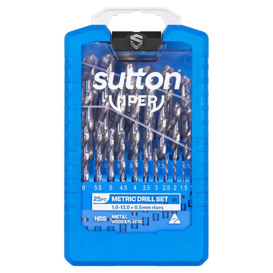 Sutton Tools Viper Metric Drill Bit Set - 25 Piece - 1.0mm to 13.0mm - HSS - Fast Drilling - Auzzistore