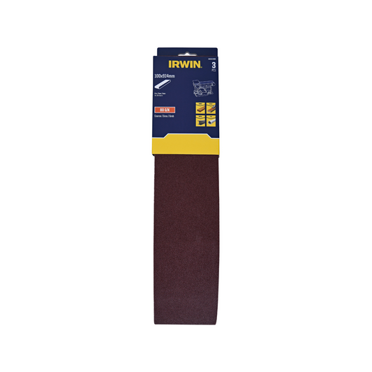 Irwin Sanding Belt 3 Pack - 100 x 914mm - 80 Grit - Aluminium Oxide - Wood & Metal - Auzzistore