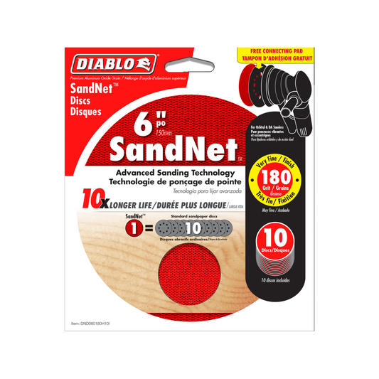 Diablo 150mm Orbital Sandnet Discs 10 Pack - 180 Grit - Red - Clog-Reducing - Auzzistore