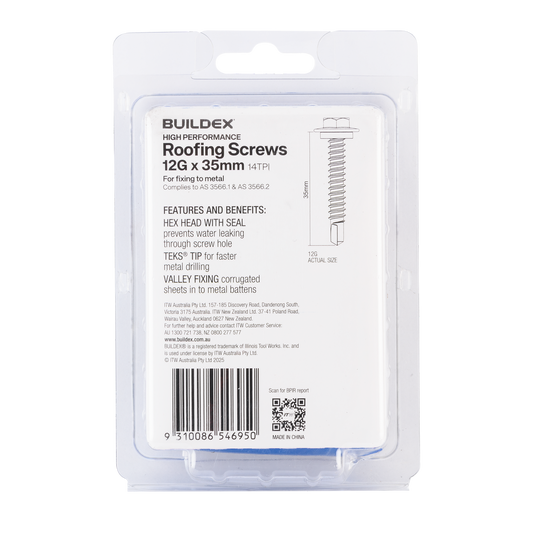 Buildex 12g x 35mm Roofing Teks Screws - 50 Pack - Zinc-alloy - Corrosion Resistant – view 2 - Auzzistore