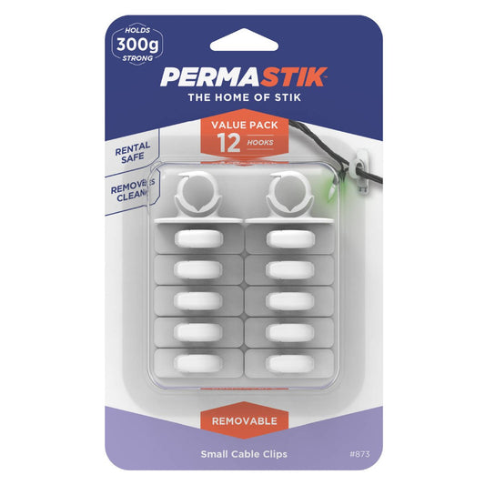 Permastik Small Cable Clips - 12 Pack - Plastic - Easy To Apply