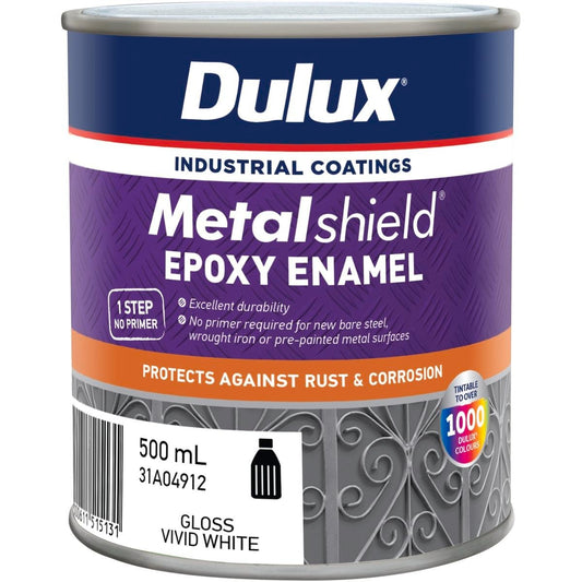 Dulux Metalshield Epoxy Enamel Gloss Paint 500ml Vivid White Durable - Auzzistore