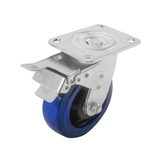 Easyroll 150mm Blue Elastic Rubber Heavy Duty Swivel Castor Brake - Auzzistore
