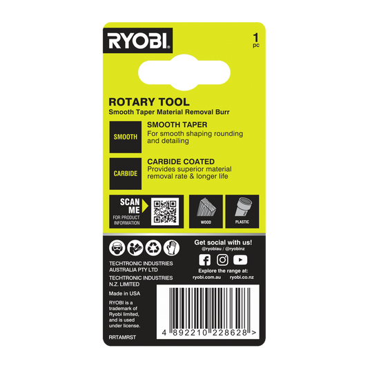 Ryobi Rotary Smooth Taper Material Removal Burr - 51mm x 21mm x 101mm - Durable Carbide – view 2 - Auzzistore