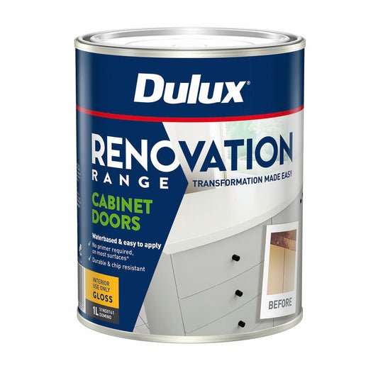 Dulux 1L Domino Gloss Renovation Range Cabinet Doors - 134mm x 107mm x 107mm - Auzzistore
