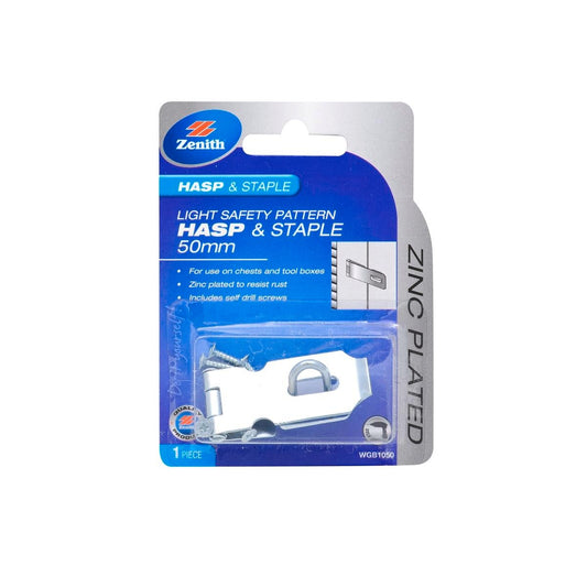 Zenith Hasp and Staple - 50mm - 1 Pack - Zinc Plated - Light Duty - Auzzistore