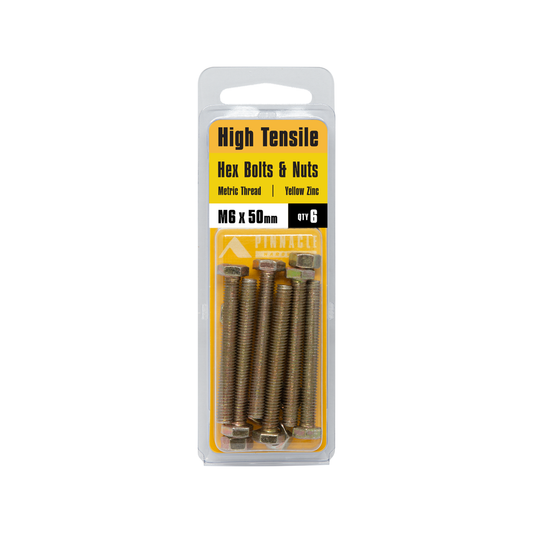 Pinnacle Hex Bolt & Nut - 6 x 50mm - Yellow Zinc - Hi Tensile - 6 Pack – view 2 - Auzzistore