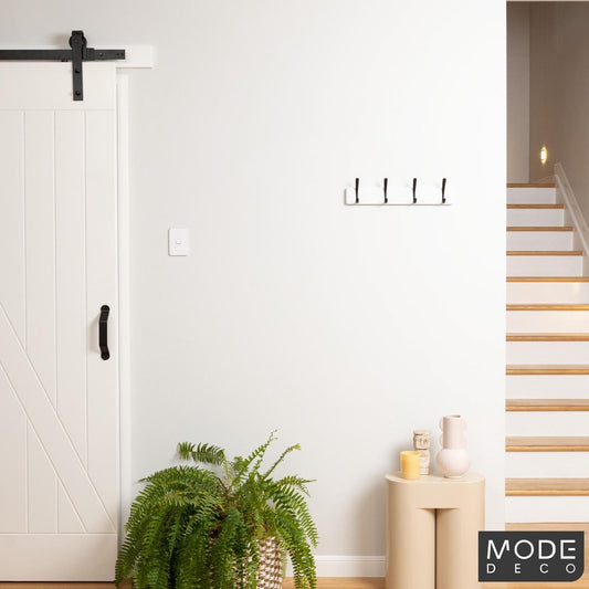 Mode 4 Hat Coat Rack - 450mm - White Board - 4 Black Hooks – view 2