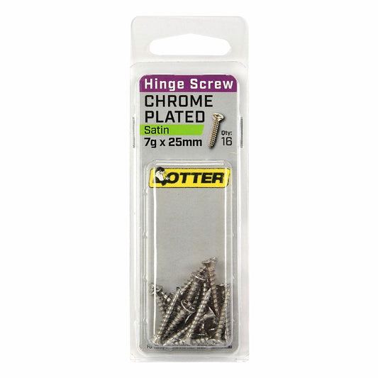 Otter Satin Chrome Hinge Screws 7 x 25mm - 16 Pack - Auzzistore