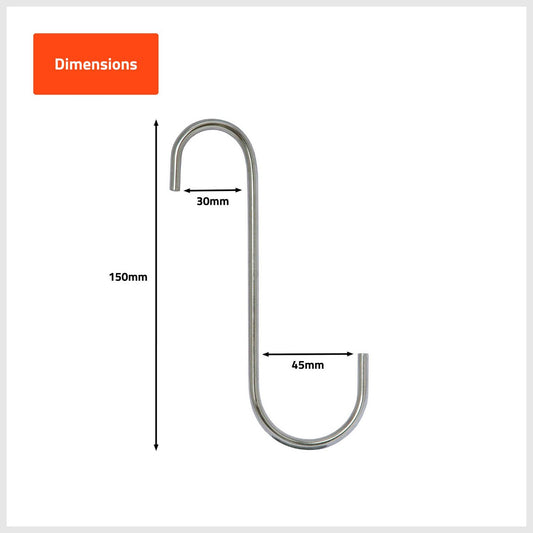 Taskmaster Steel S Hook 4 Pack - 150mm x 45mm x 30mm - Durable Steel – view 2
