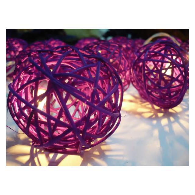 1 Set of 20 LED Cassis Purple 5cm Rattan Cane Ball Battery Powered String Lights Christmas Gift Home Wedding Party Bedroom Decoration Table Centrepiece