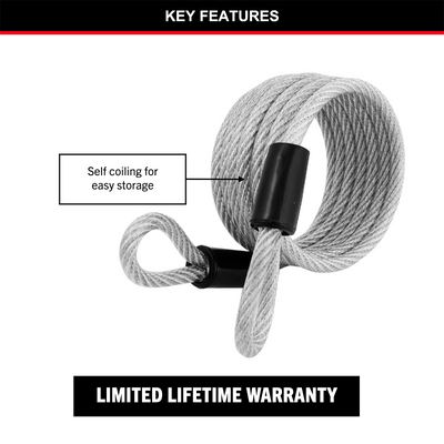 Master Lock 6mm Looped Self Coil Cable 1.8m Braided Steel Durable