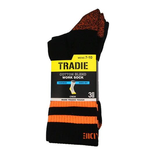 Tradie Men’s Fluro Ribbed Cotton Crew Socks 3 Pack Size 7-10 - Multi - Durable Comfort