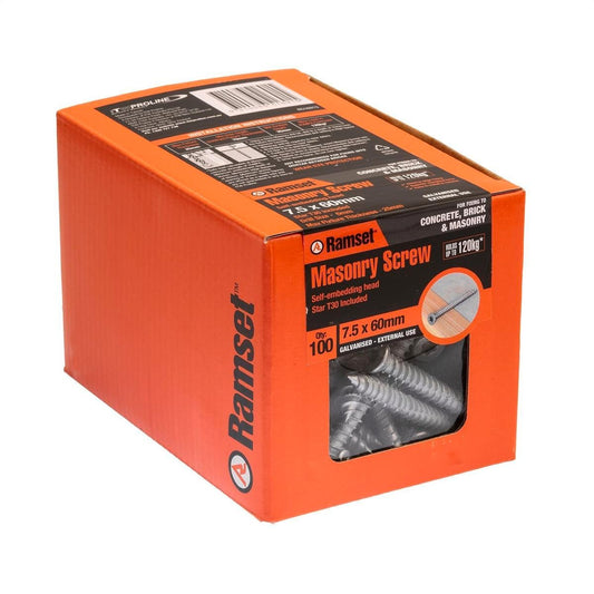 Ramset Masonry Anchor Screw - 7.5mm x 60mm - Galvanised - Removable - Auzzistore