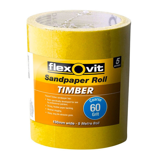 Flexovit 60 Grit Timber Sandpaper Roll 115mm x 5m Paper Durable - Auzzistore