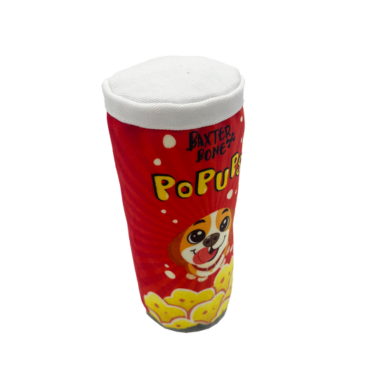 Baxter Bone Pop Ups Chips Can Plush Pet Toy - 80mm x 200mm - Red - Squeakers & Crinkle – view 2