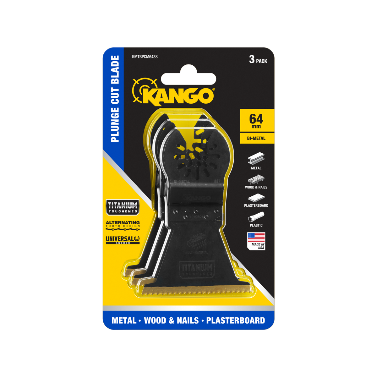 Kango Bi-Metal Plunge Cut Multi Tool Blade 3 Pack - 64mm - Durable Cut ...