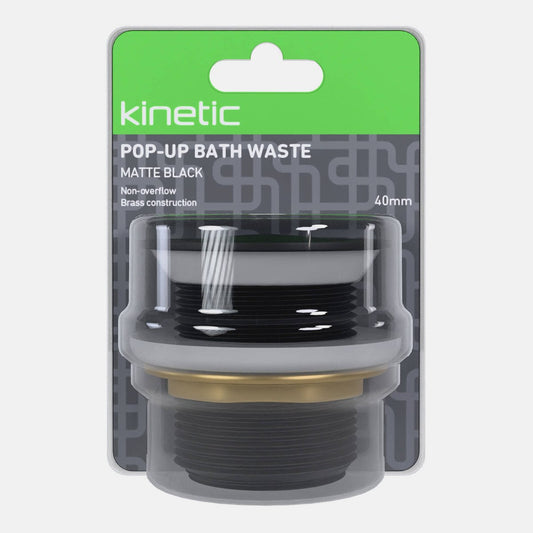 Kinetic 40mm Matte Black Non Overflow Pop Up Bath Waste - Durable Brass - WaterMark Certified – view 2 - Auzzistore