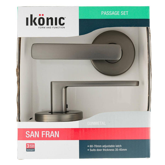 Ikonic Gunmetal San Fran Passage Lever Set - 1 Pack - 165mm x 190mm - Auzzistore