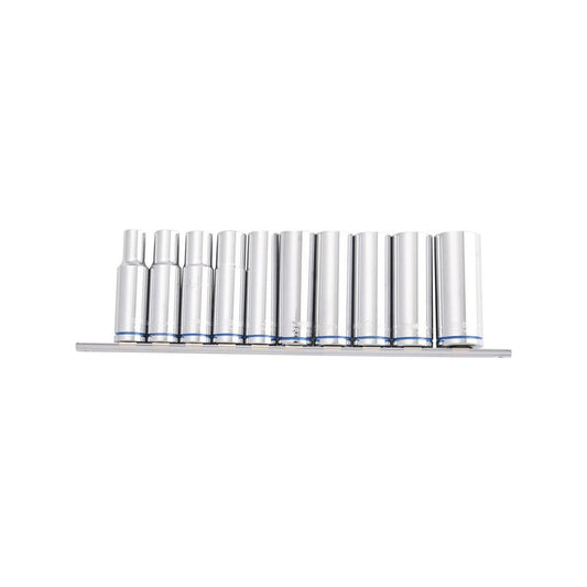 Kincrome Deep Socket Rail 10 Piece 1/2" Drive (Mirror Polish) - Metric - Auzzistore