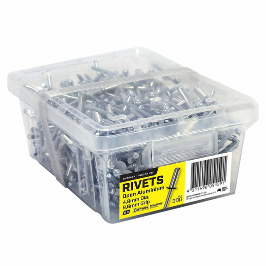 Otter Open Aluminium Blind Rivets 300 Pack - 4.8 x 9.6mm - Silver - Vibration Resistant - Auzzistore