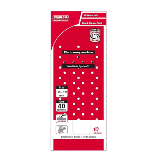 Diablo 40 Grit Multi Surface Orbital Sanding Sheet 10 Pack - 115 x 280mm - Auzzistore
