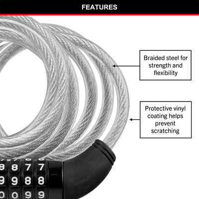 Master Lock Combination Bike Lock - 1.8m x 8mm Braided Steel - Keyless Security