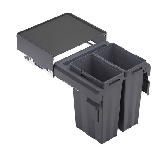 Kaboodle 2 x 37L Side Mount Pullout Bin 600mm Base Cabinet - Grey - Easy Access