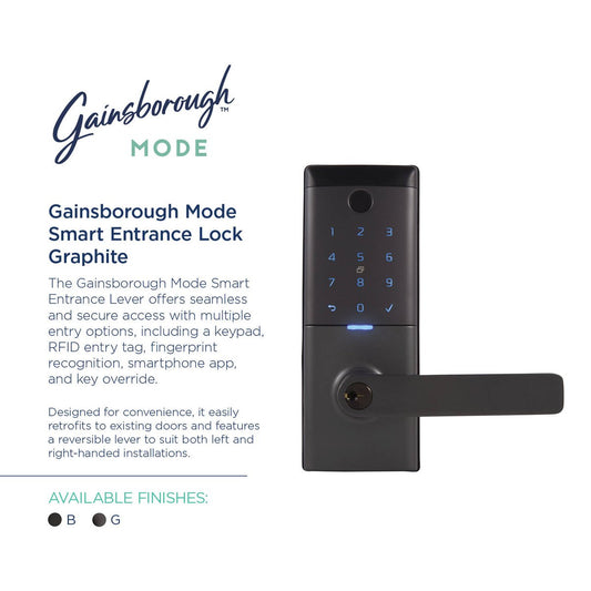 Gainsborough Mode Smart Entrance Lever Lock - Graphite - RFID, Fingerprint, Keypad - 115mm x 230mm x 52mm – view 2 - Auzzistore