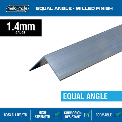 Metal Mate Aluminium Equal Angle 25x25x1 4mm 1m Silver Lightweight